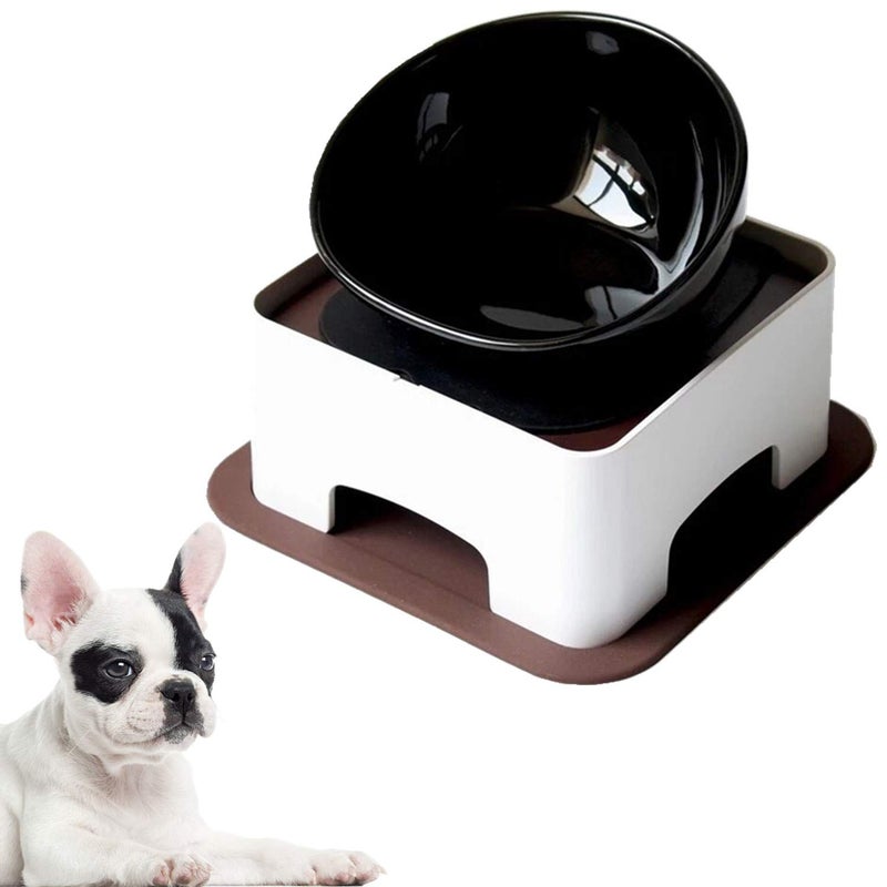 JYHY Bulldog Bowl Ceramic Dog Food Bowl - Dog Cat Dish Wide Mouth Dog Bowl Pet Sterile Tilted Pet Feeder with Anti-Skid Rubber Mat (M/1.5 Cup(Black Bowl)) - Image 1